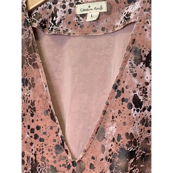 Cousin Earl Womens Shift Dress Deep Vneck Velvet Burnout Midi Short Antique Pink - Picture 3 of 10